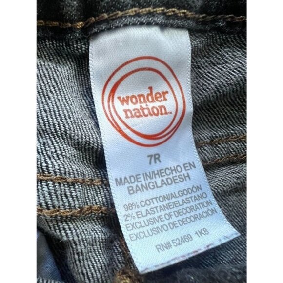 Wonder Nation Black Denim Jeans 7R Kids Slim Fit Adjustable Waist Cotton Blend - Picture 4 of 6